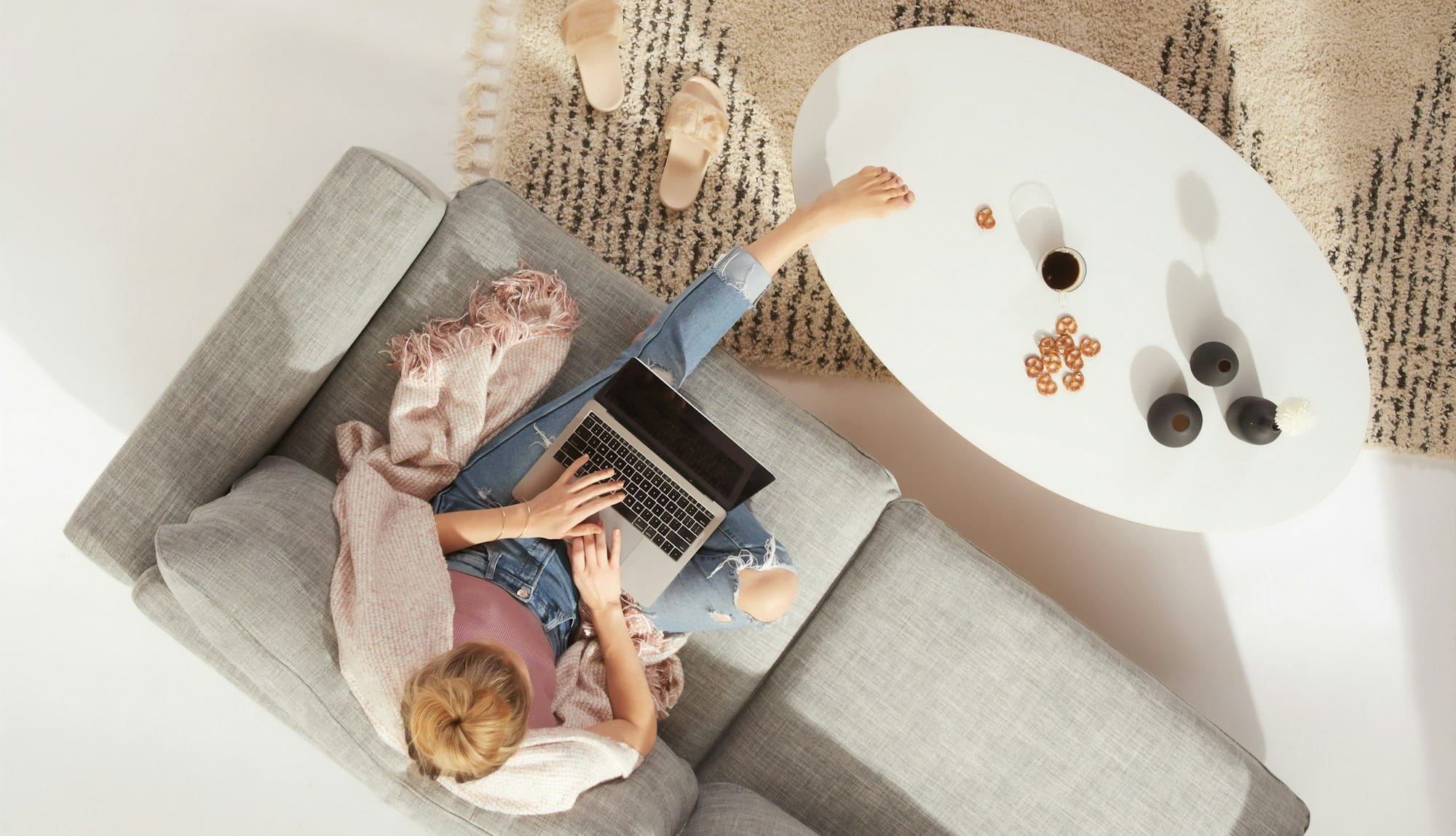 woman sitting on sofa